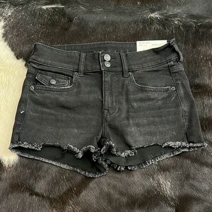 NWT American Eagle Outfitters Black Jean Shorts Distressed Frayed Hem